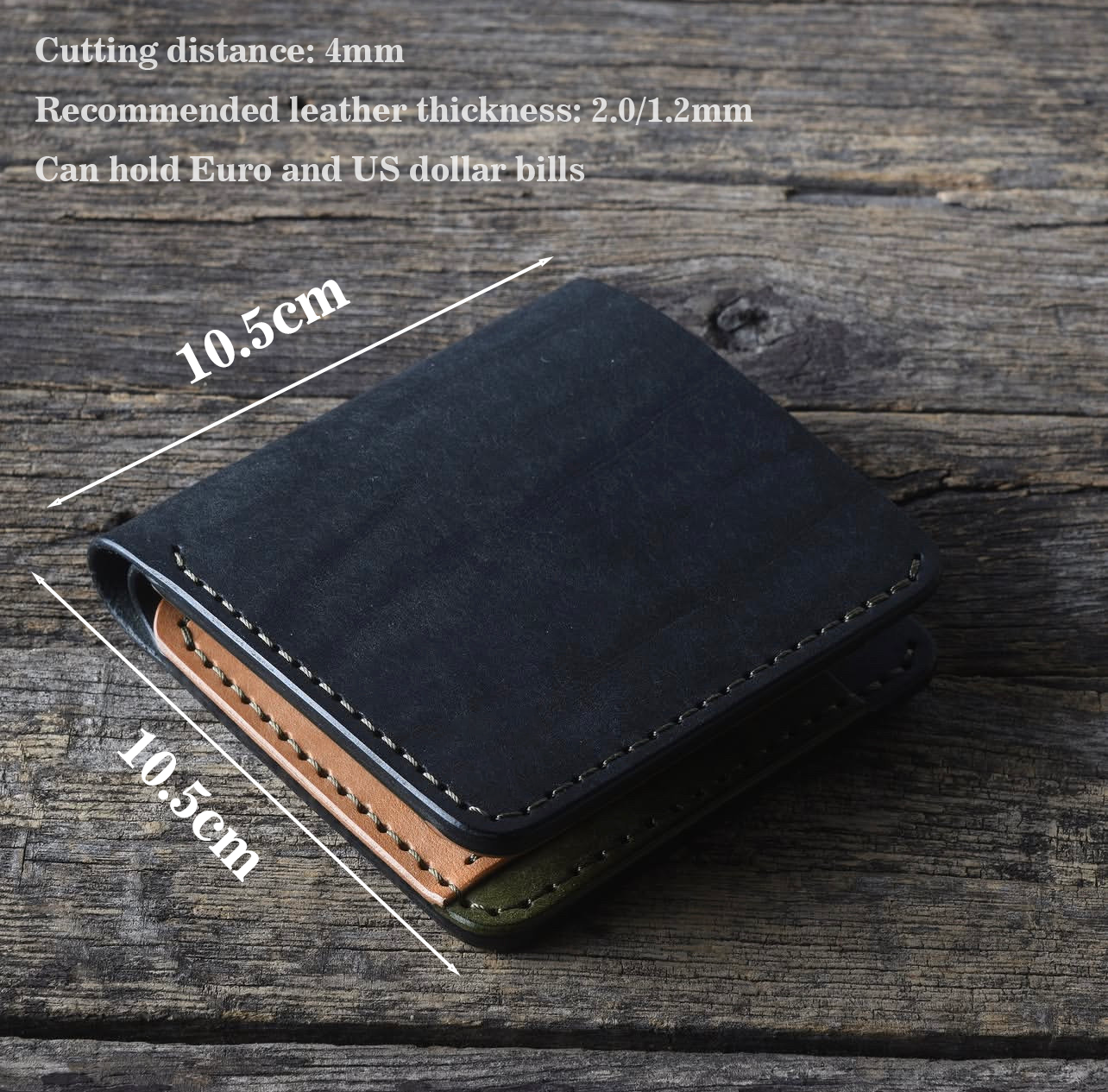 Bifold Leather Wallet Die Cutter – Veg-Tan Card Holder Pattern Tool, 10.5 x 10.5 cm Finished Size