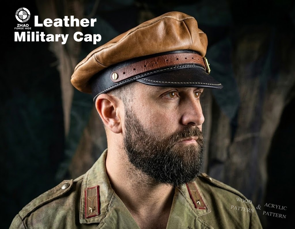 Military Cap Leather Craft Die Cutter – DIY Leather Cap Hat Pattern Tool, Wood/Acrylic Mold or Acrylic/Kraft Template, XXS–6XL Sizes 53.4–63.5 cm / 21–25 in