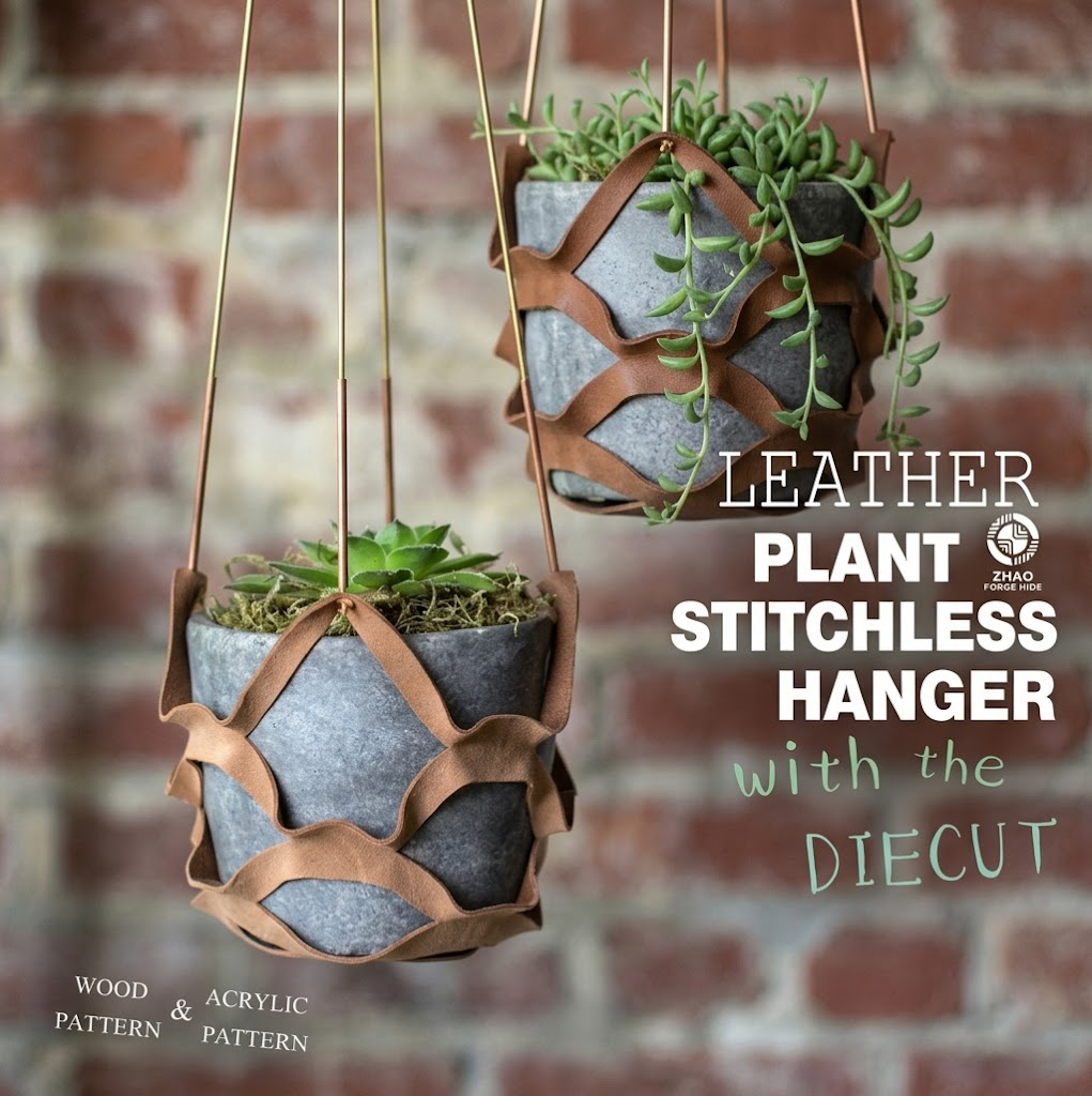 Veg Tan Leather Plant Hanger Die Cutter – Easy DIY Leather Hanging Planter Craft Pattern Tool, Wood/Acrylic Mold or Acrylic/Kraft Template, 23/31 cm Finished Diameter