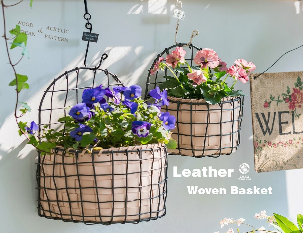 No-Stitch Woven Leather Basket Die Cutter – DIY Plant Pot Holder Craft Pattern Tool, Wood/Acrylic Mold or Acrylic/Kraft Template, 4.5" H x 5" Diameter for 4" Pot