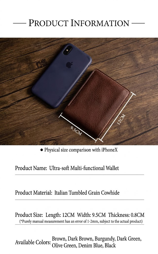 Short Leather Wallet Die Cutter – Card Holder Craft Pattern Tool, 12 x 9.5 cm Finished Size
