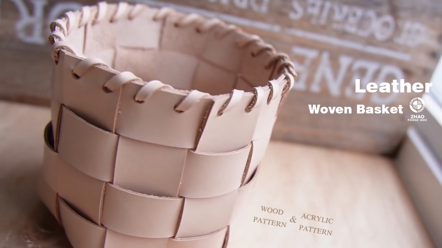 No-Stitch Woven Leather Basket Die Cutter – DIY Plant Pot Holder Craft Pattern Tool, Wood/Acrylic Mold or Acrylic/Kraft Template, 4.5" H x 5" Diameter for 4" Pot
