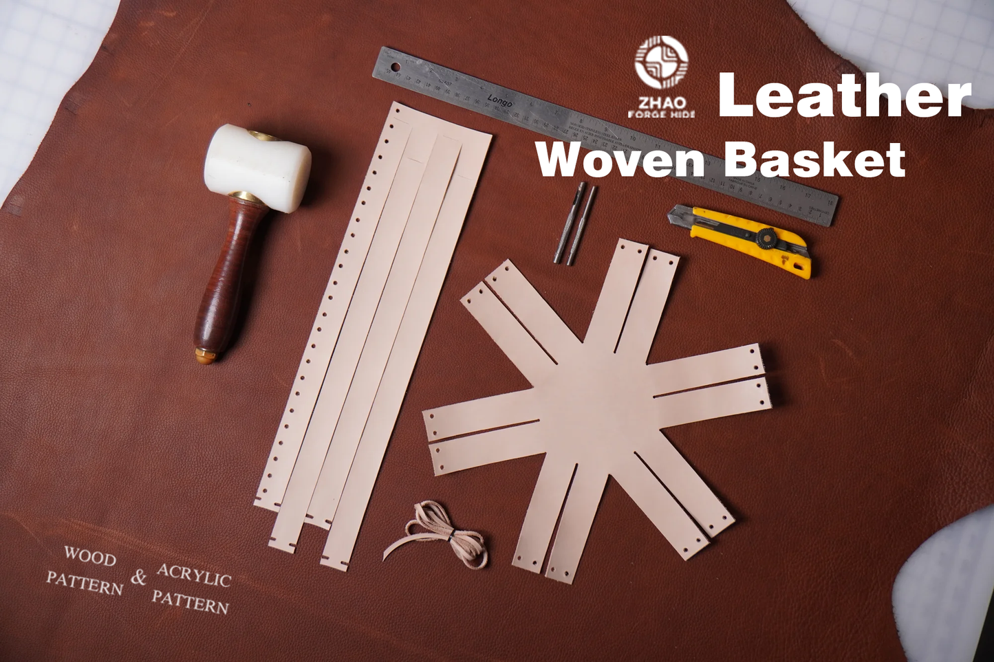 No-Stitch Woven Leather Basket Die Cutter – DIY Plant Pot Holder Craft Pattern Tool, Wood/Acrylic Mold or Acrylic/Kraft Template, 4.5" H x 5" Diameter for 4" Pot