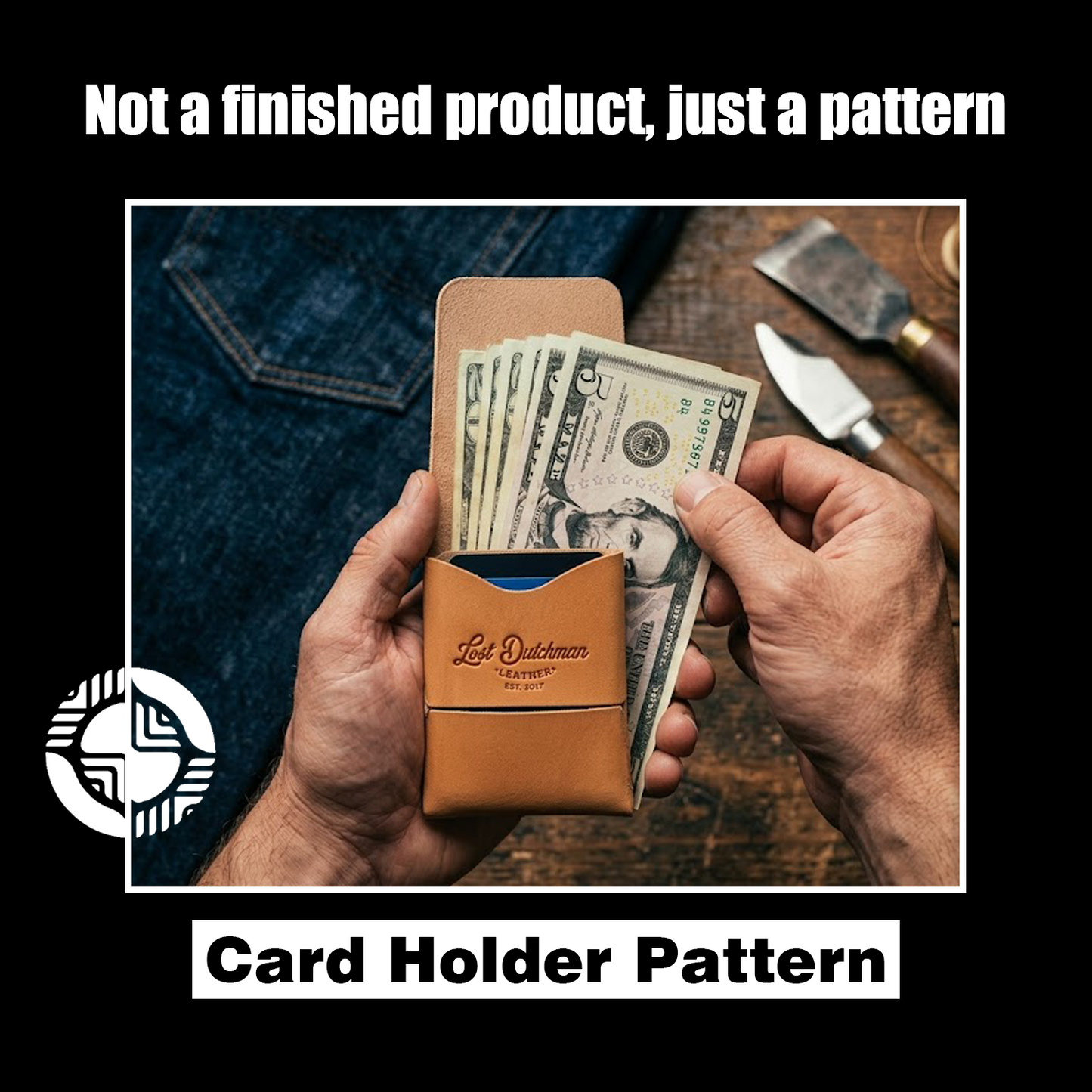 Stitchless Card Wallet Die Cutter – Veg-Tan Leather Wallet Pattern Tool, 3 x 3.875 in Finished Size