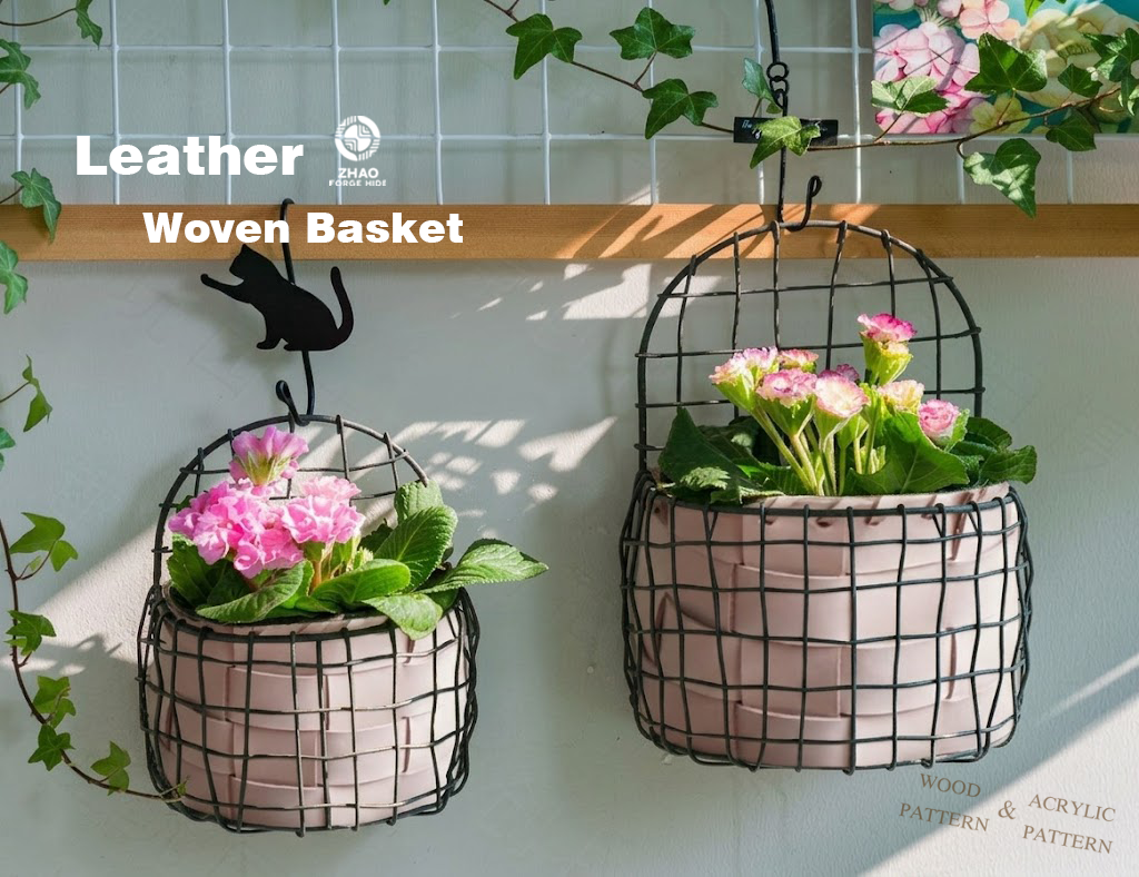 No-Stitch Woven Leather Basket Die Cutter – DIY Plant Pot Holder Craft Pattern Tool, Wood/Acrylic Mold or Acrylic/Kraft Template, 4.5" H x 5" Diameter for 4" Pot