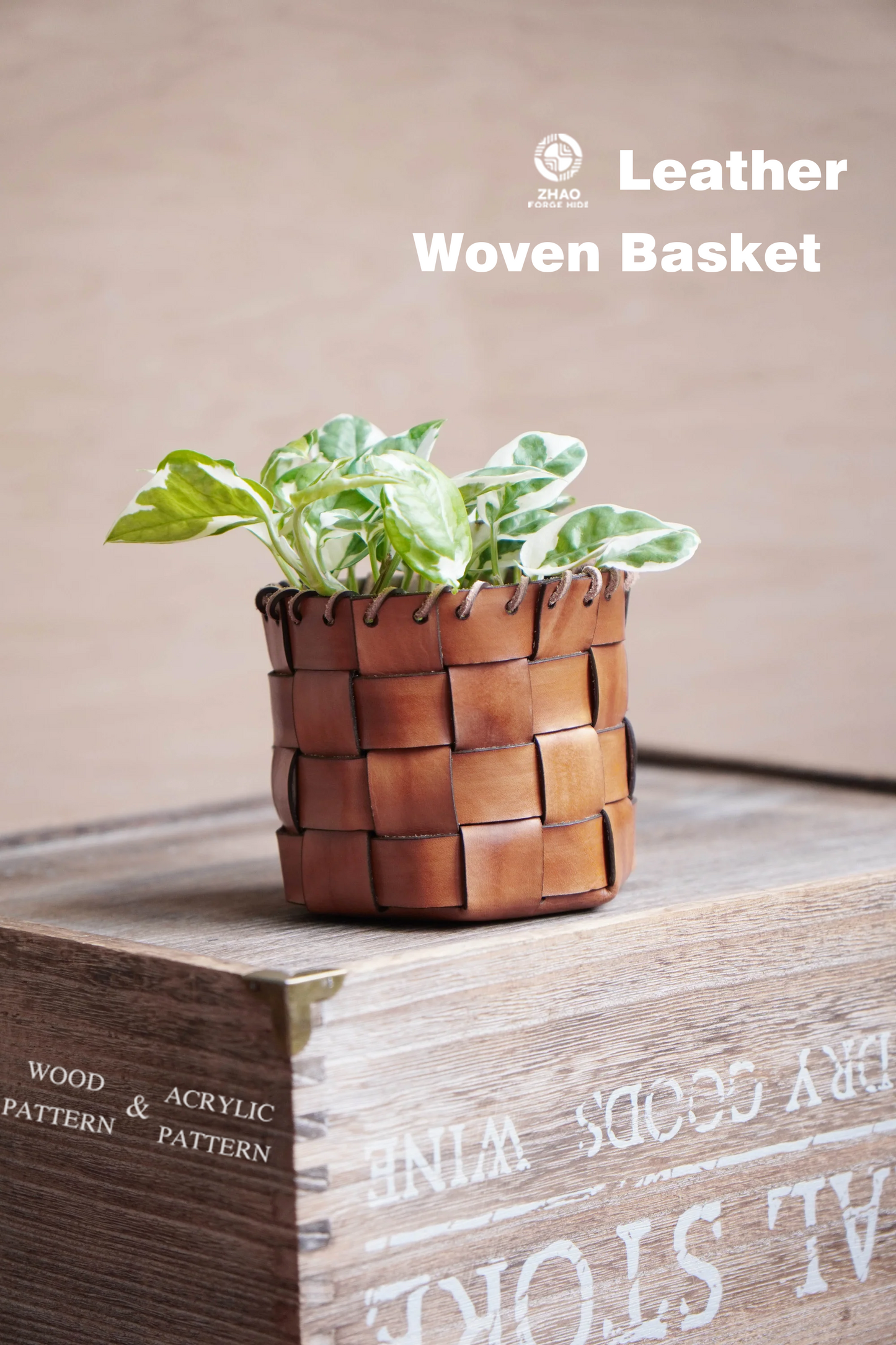 No-Stitch Woven Leather Basket Die Cutter – DIY Plant Pot Holder Craft Pattern Tool, Wood/Acrylic Mold or Acrylic/Kraft Template, 4.5" H x 5" Diameter for 4" Pot