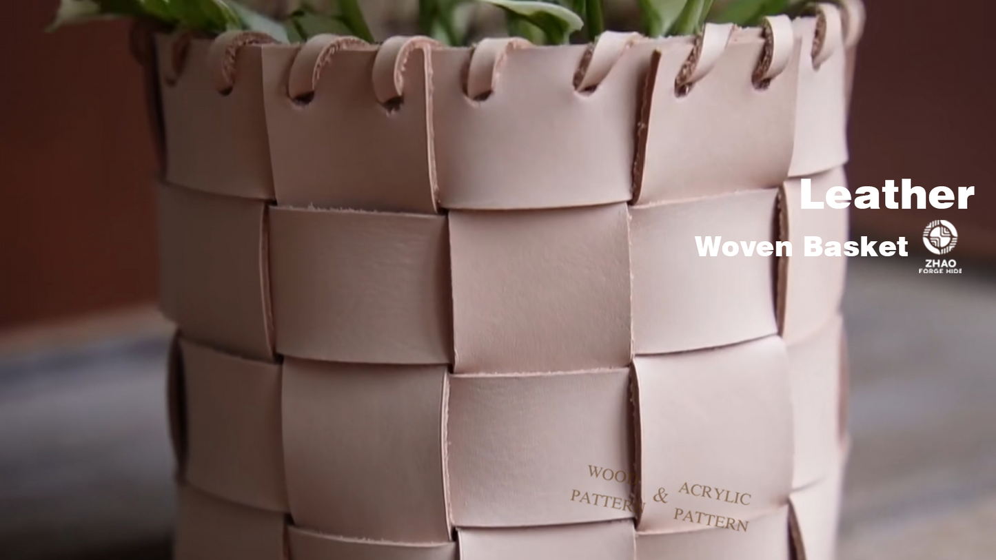 No-Stitch Woven Leather Basket Die Cutter – DIY Plant Pot Holder Craft Pattern Tool, Wood/Acrylic Mold or Acrylic/Kraft Template, 4.5" H x 5" Diameter for 4" Pot