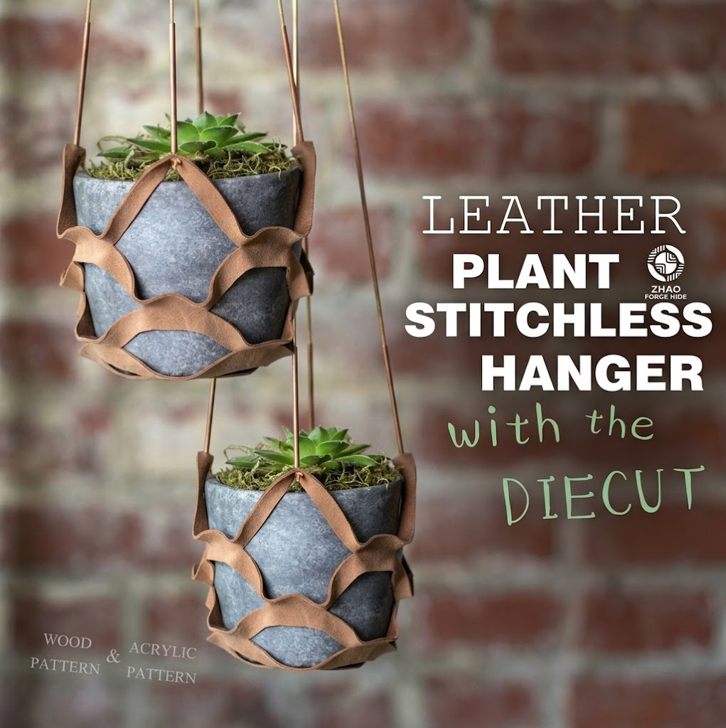 Veg Tan Leather Plant Hanger Die Cutter – Easy DIY Leather Hanging Planter Craft Pattern Tool, Wood/Acrylic Mold or Acrylic/Kraft Template, 23/31 cm Finished Diameter