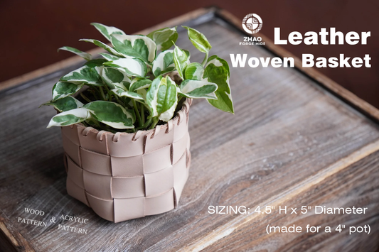 No-Stitch Woven Leather Basket Die Cutter – DIY Plant Pot Holder Craft Pattern Tool, Wood/Acrylic Mold or Acrylic/Kraft Template, 4.5" H x 5" Diameter for 4" Pot