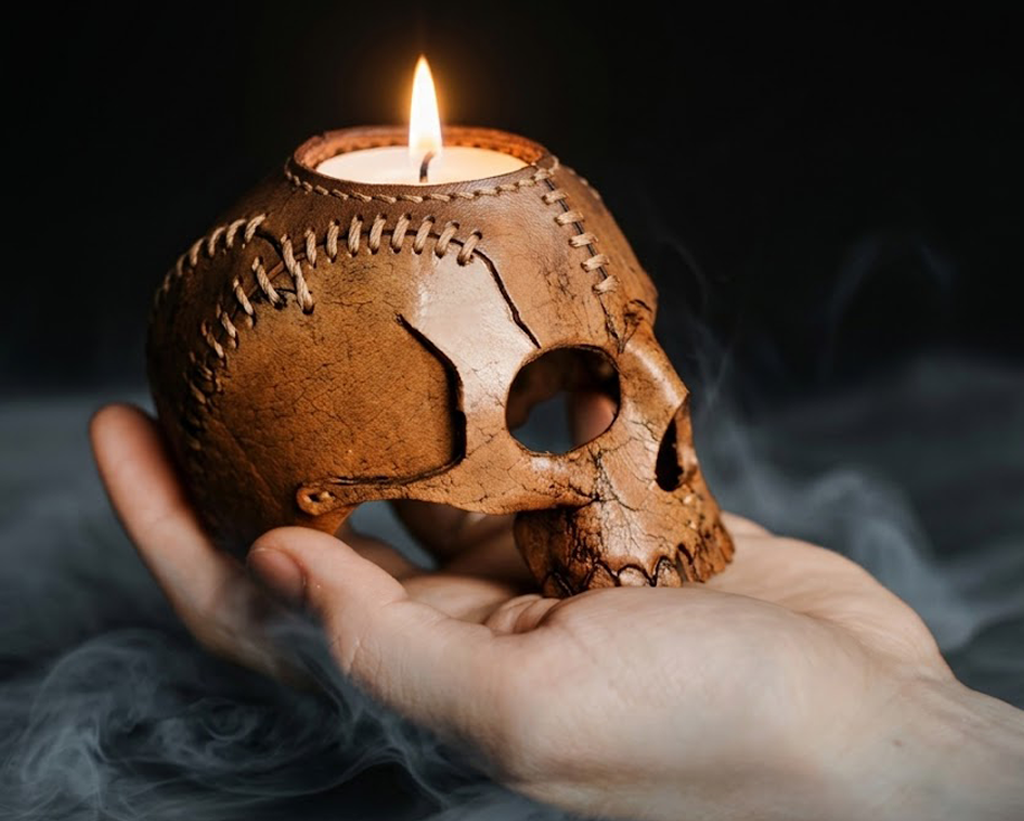 Skull Candle Holder Leather Craft Die Cutter – DIY Halloween Skull Decor Ornament Pattern Tool, Wood/Acrylic Mold or Acrylic/Kraft Template