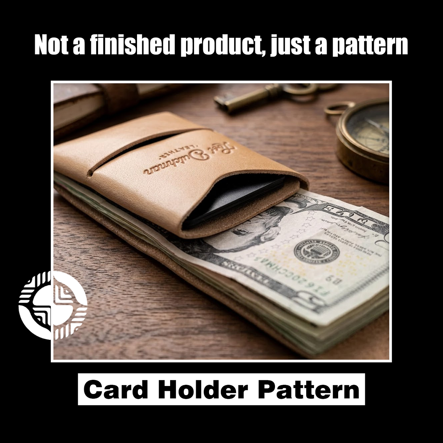 Stitchless Card Wallet Die Cutter – Veg-Tan Leather Wallet Pattern Tool, 3 x 3.875 in Finished Size
