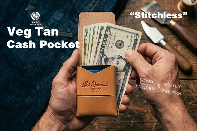 Stitchless Card Wallet Die Cutter – Veg-Tan Leather Wallet Pattern Tool, 3 x 3.875 in Finished Size